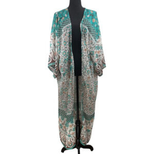 Women's Colorful Floral Geometric Maxi Kimono Duster One‎ Size Boho Festival